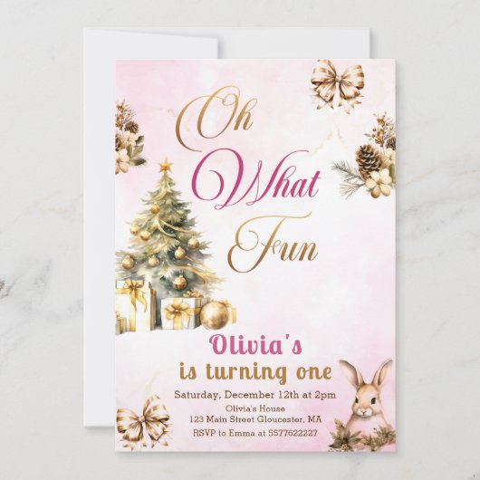 Oh wat een leuke roze winter kerstboom verjaardag kaart (Voorkant)