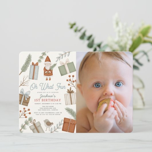 Oh Wat een leuke Santa Holiday Boy 1e Verjaardag F Kaart (Staand voorkant)