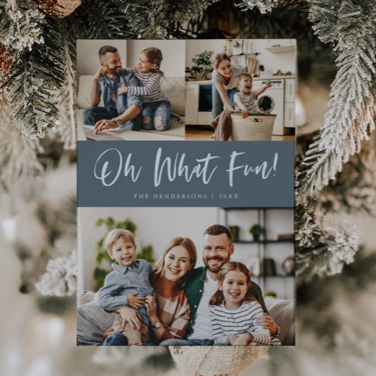 Oh Wat Een Leuke Script Kerst Foto Lei Blauwe Feestdagenkaart