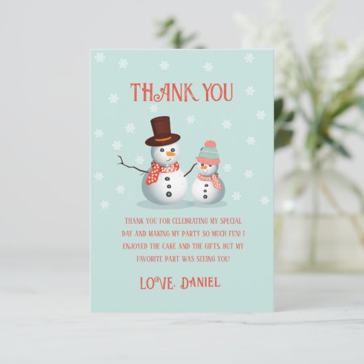 Oh wat een leuke sneeuwpop verjaardag bedankkaart (Staand voorkant)