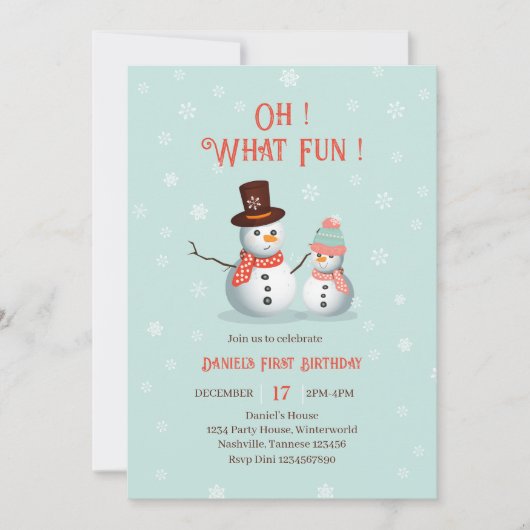 Oh wat een leuke sneeuwpop verjaardag kaart (Voorkant)