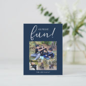 Oh wat een leuke vakantiefoto Modern Blue Christma Feestdagenkaart (Staand voorkant)