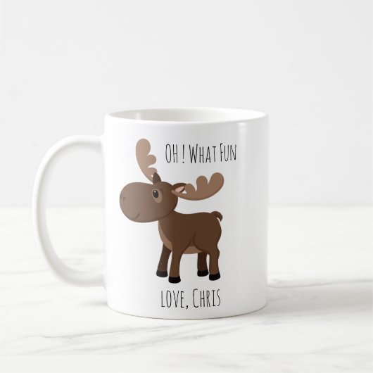 Oh Wat een leuke Vun Moose Custom Name Holiday Koffiemok (Links)