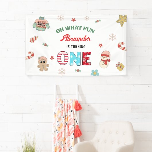 Oh wat een leuke winter kerst 1e verjaardag spandoek (Insitu)