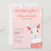 Oh wat een leuke winter roze eerste verjaardag kaart (Voorkant)