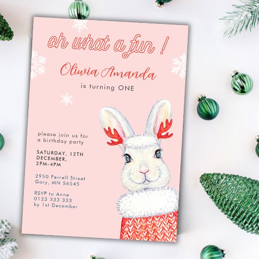 Oh wat een leuke winter roze eerste verjaardag kaart