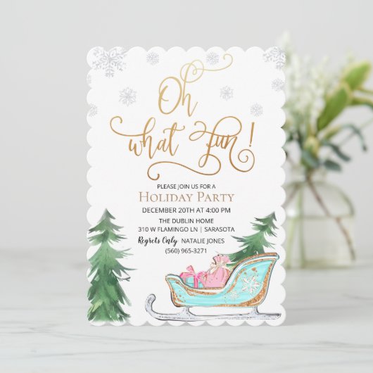 Oh wat een leuke winter vakantie feestuitnodiging kaart (Staand voorkant)