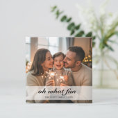 Oh wat een pret typografie script vakantie fotokaa feestdagenkaart (Staand voorkant)