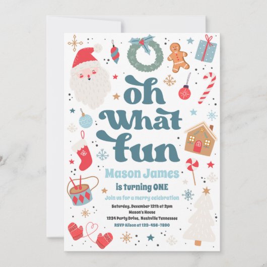 Oh, wat een vun blauw en rood kerstfeest kaart (Voorkant)