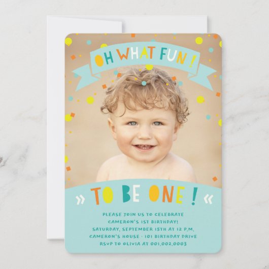 Oh wat een vun Confetti First Birthday Party nodig Kaart (Voorkant)