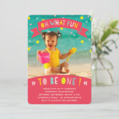 Oh wat een vun Confetti First Birthday Party nodig Kaart (Staand voorkant)