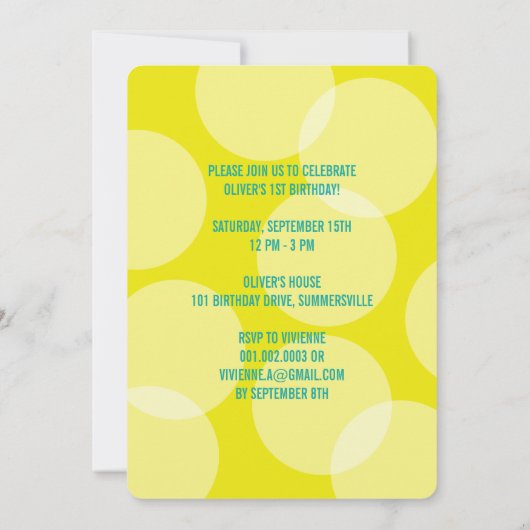 Oh wat een vun Confetti First Birthday Party nodig Kaart (Achterkant)