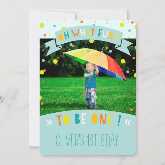 Oh wat een vun Confetti First Birthday Party nodig Kaart (Voorkant)