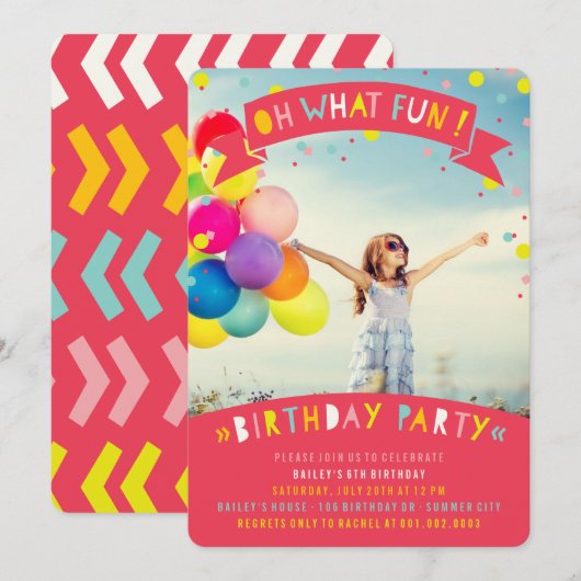 Oh wat een vun Confetti Girl Birthday Party uitnod Kaart (Voorkant / Achterkant)