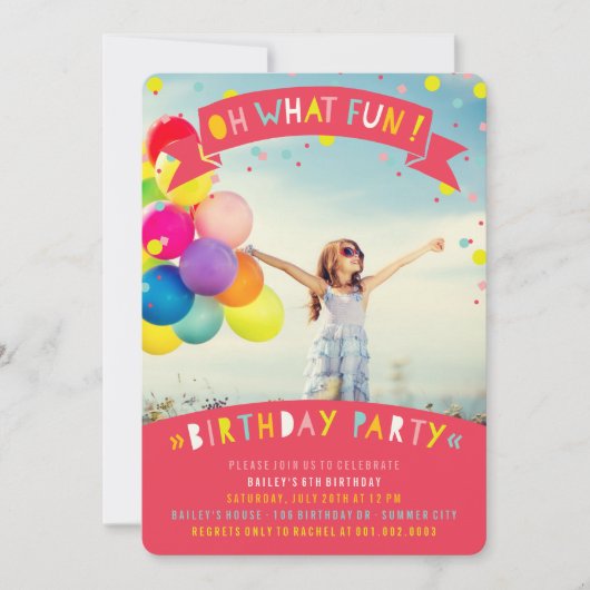 Oh wat een vun Confetti Girl Birthday Party uitnod Kaart (Voorkant)