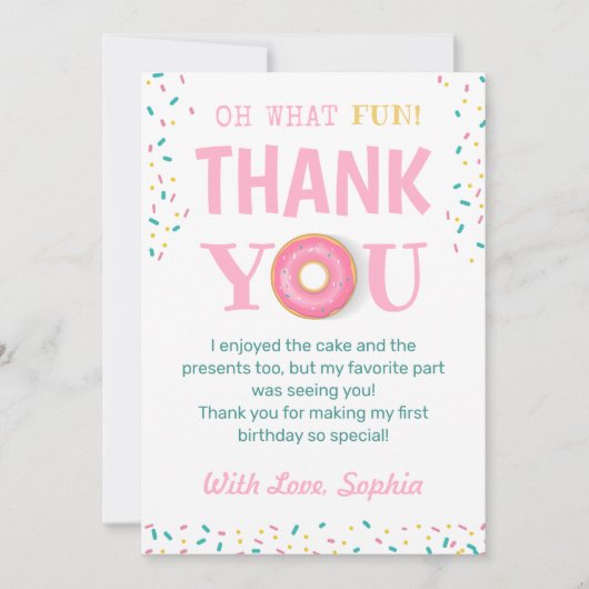 Oh Wat een vun Donut Birthday Party Bedankkaart (Voorkant)