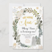 Oh Wat een vun Winter Forest Birthday-uitnodiging Kaart (Voorkant)