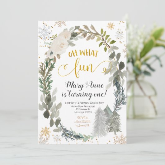 Oh Wat een vun Winter Forest Birthday-uitnodiging Kaart (Staand voorkant)