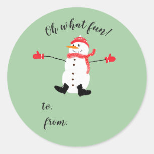 Oh wat Fun Christmas Snowman stick op cadeau label