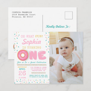 Oh, wat Fun Donut First Birthday Party Foto Briefkaart