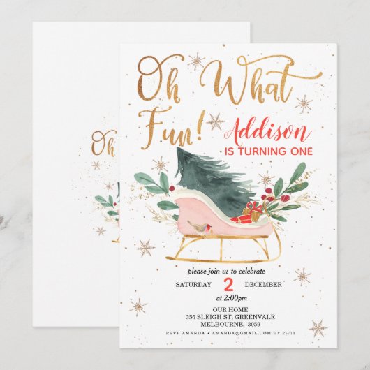 Oh wat Fun Sleigh Birthday nodiging Kaart (Voorkant / Achterkant)