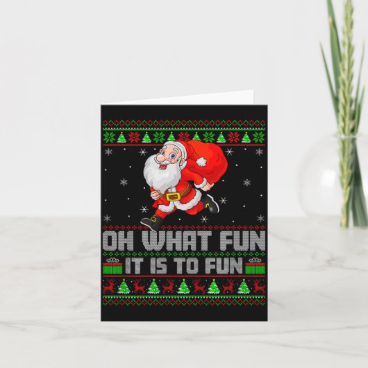 Oh wat is het leuk om grappige kerstman te rennen kaart (Voorkant)