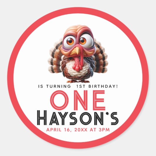 Oh wat is leuk Karikaturen Turkije 1e Verjaardag Ronde Sticker (Voorkant)