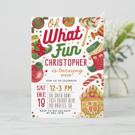 Oh wat leuk 1e verjaardag kerst kaart (Staand voorkant)