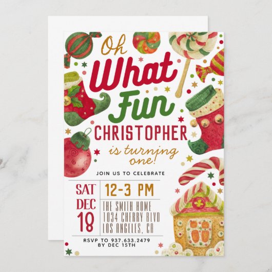 Oh wat leuk 1e verjaardag kerst kaart (Voorkant / Achterkant)