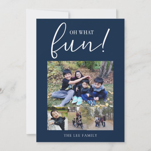 Oh Wat Leuk 5 Foto Collage Navyblauw Kerstmis Feestdagenkaart (Voorkant)