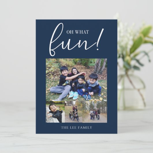 Oh Wat Leuk 5 Foto Collage Navyblauw Kerstmis Feestdagenkaart (Staand voorkant)