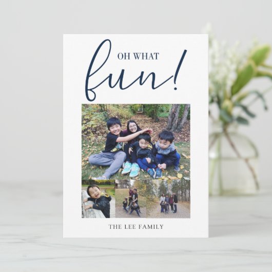 Oh Wat Leuk 5 Fotocollage Marine Blauwe Kerst Feestdagenkaart (Staand voorkant)