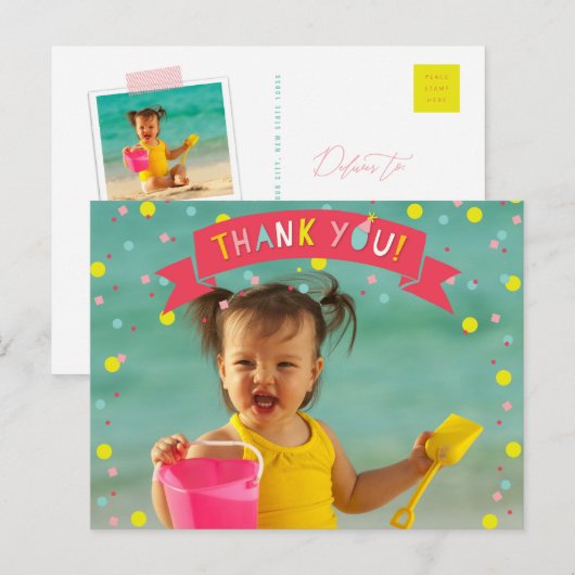 Oh wat leuk Confetti foto meisje Verjaardag dank j Briefkaart (Voorkant / Achterkant)