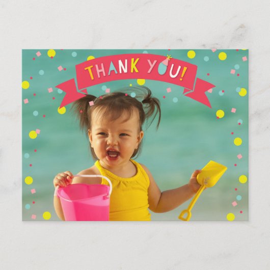 Oh wat leuk Confetti foto meisje Verjaardag dank j Briefkaart (Voorkant)