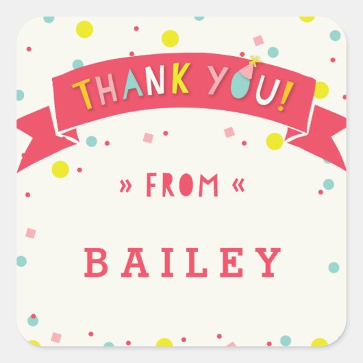 Oh wat leuk Confetti Verjaardag Dank u Sticker (Voorkant)