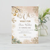 Oh wat leuk gouden sneeuwvlokken kerst 1e verjaard kaart (Staand voorkant)