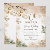 Oh wat leuk gouden sneeuwvlokken kerst 1e verjaard kaart (Voorkant / Achterkant)