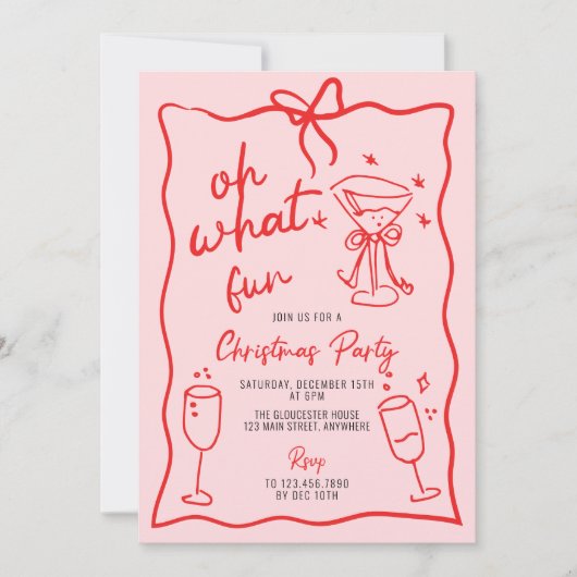 Oh wat leuk handgetekend kerstfeest roze rood kaart (Voorkant)