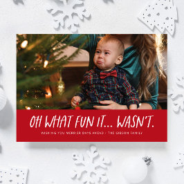 Oh wat leuk het was geen grappige kerstfoto feestdagenkaart