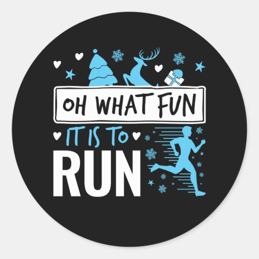 Oh wat leuk is het om Christmas Runner Running uit Ronde Sticker (Voorkant)