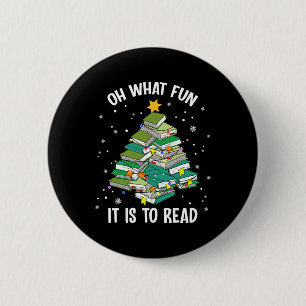 Oh wat leuk is het om kerstboom boek liefde te lez ronde button 5,7 cm