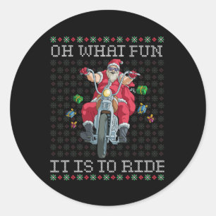 Oh wat leuk is het om te rijden motorfiets kerstca ronde sticker