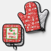 Oh wat leuk kerst pickleball ho ho rood ovenwant & pannenlap set (Voorkant / Achterkant)