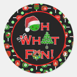 Oh wat leuk kerst pickleball paddles zwart ronde sticker