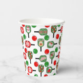 Oh wat leuk kerst pickleball rood en groen papieren bekers (Achterkant)
