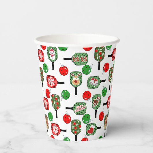 Oh wat leuk kerst pickleball rood en groen papieren bekers (Achterkant)