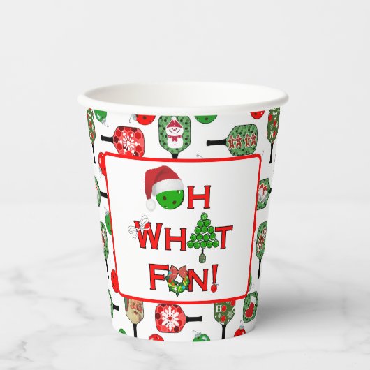Oh wat leuk kerst pickleball rood en groen papieren bekers (Voorkant)