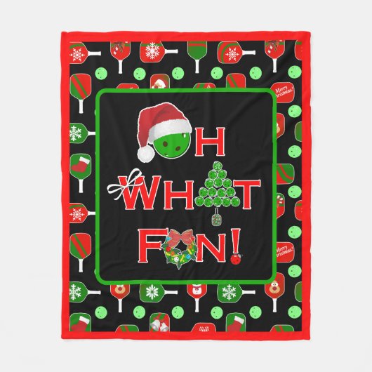 Oh wat leuk Kerst Pickleball rood en zwart Fleece Deken (Voorkant)