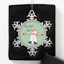 Oh wat leuk kerst sneeuwpop sage groen tin sneeuwvlok ornament