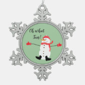 Oh wat leuk kerst sneeuwpop sage groen tin sneeuwvlok ornament (Voorkant)